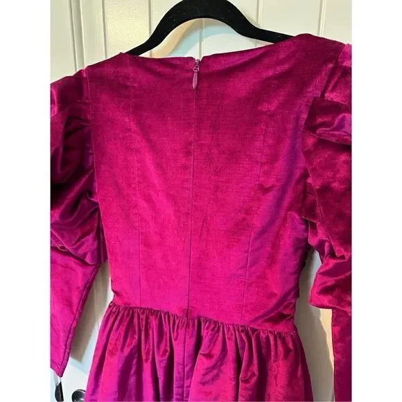 Alemais Rosario Mini Fuchsia Velvet Puff Sleeve Dress Women’s US Size 2 - Picture 15 of 15